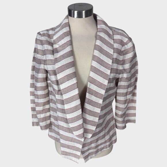 Ann Taylor LOFT Size 6 Linen Nylon Dry Clean Striped Tan Jacket 3/4 Sleeve - Picture 1 of 8